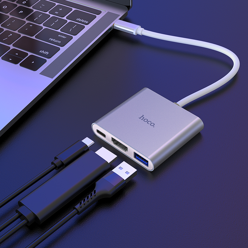 Hoco 3in1 USB-C adapter to (USB 3.0 + HDTV + USB-C-PD) HB14 - Silver